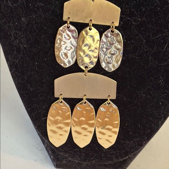 Contemporary Long Gold Tone Geometric Art Deco Pendant Necklace 32” - Picture 4 of 7